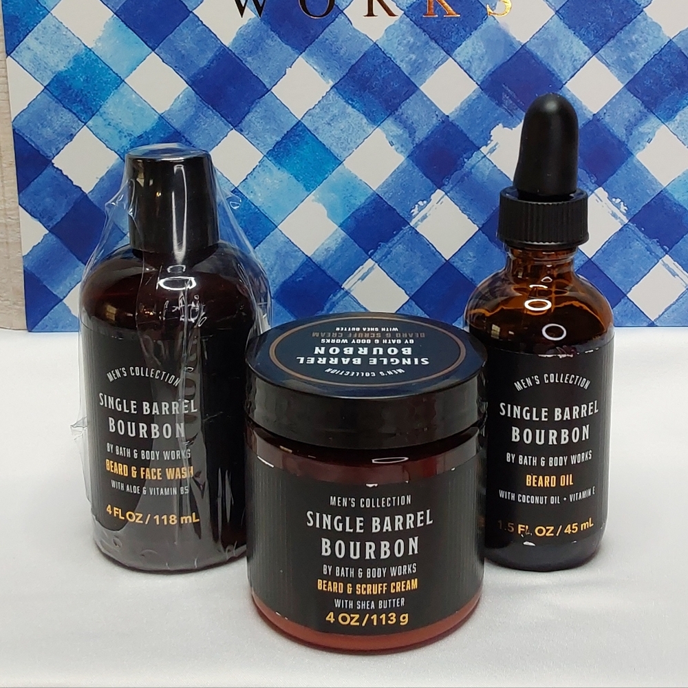 BATH & BODY WORKS 'SINGLE BARREL BOURBON' 3-PIECE MENS BEARD CARE GROOMING SET